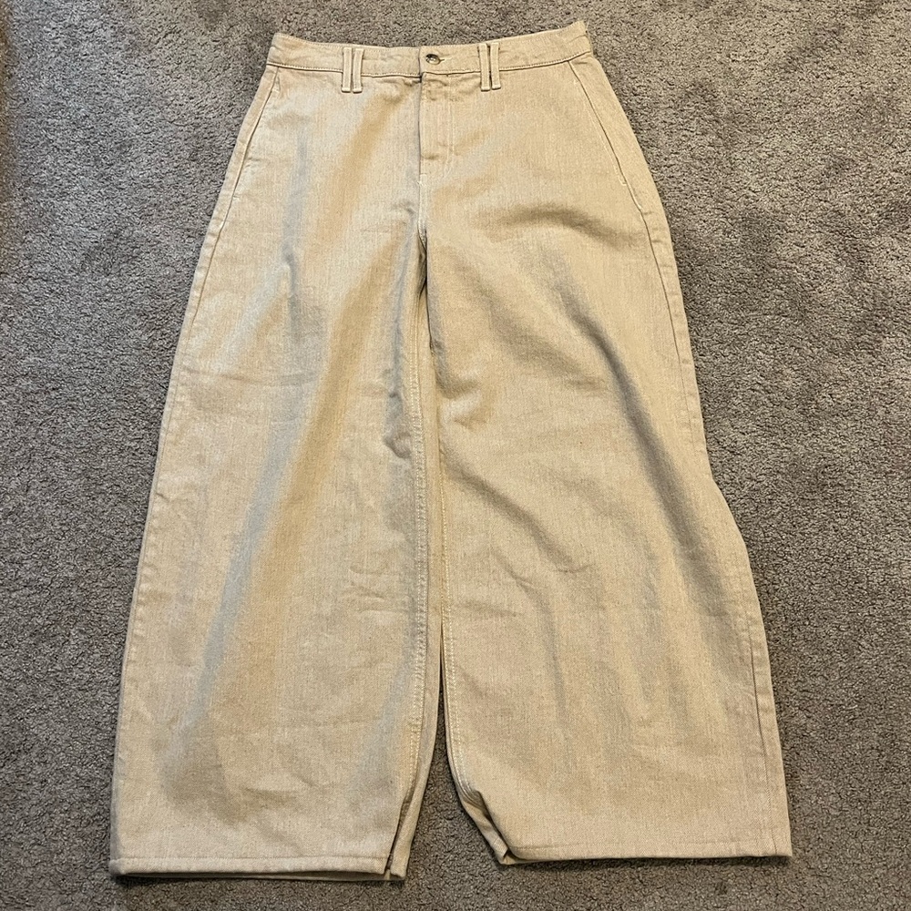 Wide Leg High-Rise Cream Pants